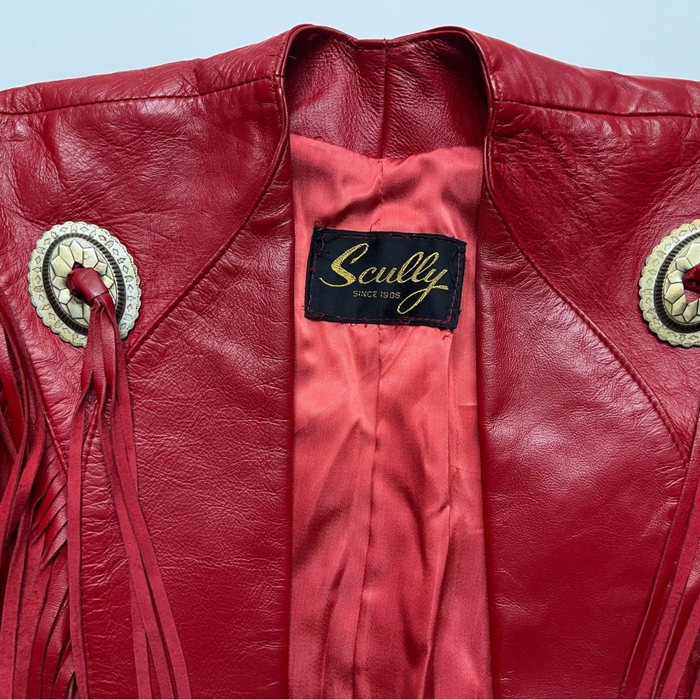Vtg Scully Red Leather Fringe Cropped Jacket Womens Small Western Biker.    READ - Picture 3 of 16
